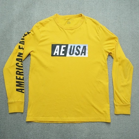 American Eagle Outfitter Sweatshirt Men's Size M Yellow Standard Fit Long Sleeve - Picture 1 of 7